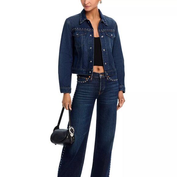 350$ RE/DONE Baby Snap Denim Trucker Jacket Long Sleeves Size XS Faded Rider - Picture 4 of 5